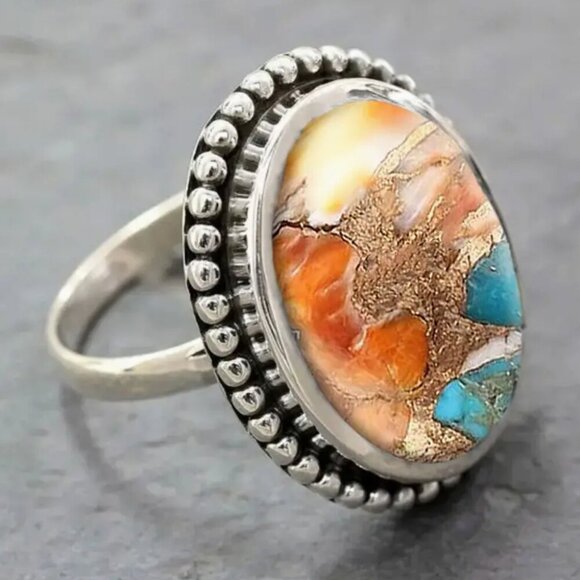 Jewelry - Bohemian Oval Resin Ring with White K Plating Size 8